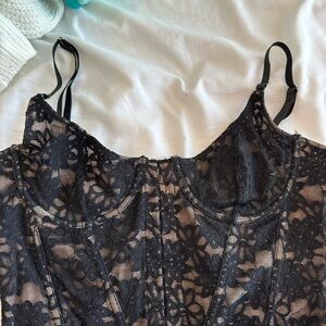 White Fox Black Lace Corset Top